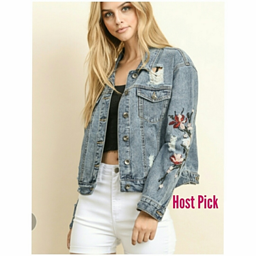 🤩 5⭐ CROPPED EMBROIDERED DENIM JACKET